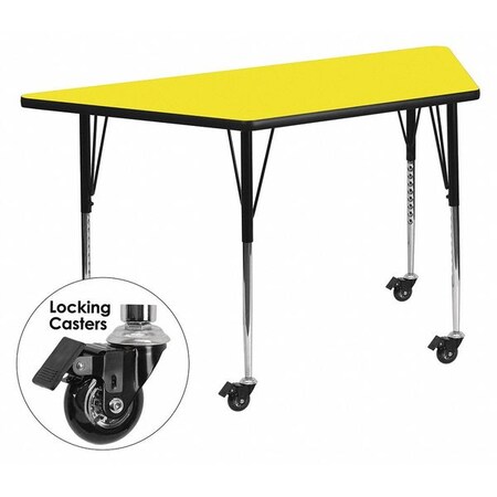 Flash Furniture Table, Trapezoid, Lckng Casters, Yl, 30"x60 XU-A3060-TRAP-YEL-H-A-CAS-GG