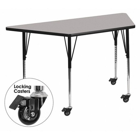 Flash Furniture Trapezoid Activity Table, 29 W, 57 L, 30.37 H, Chrome, Laminate, Particleboard, Steel, Grey XU-A3060-TRAP-GY-T-A-CAS-GG