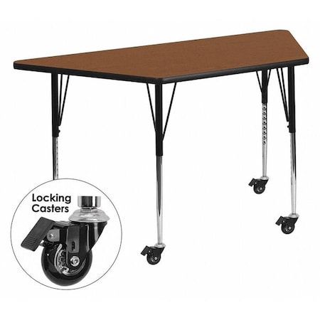Flash Furniture Trapezoid Activity Table, 29 W, 57 L, 30.5 H, Chrome, Laminate, Particleboard, Steel, Wood Grain XU-A3060-TRAP-OAK-H-A-CAS-GG