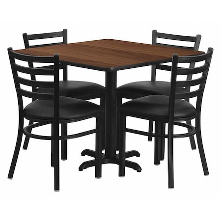 Flash Furniture Square Walnut Table, Blk Seat, Square, X-Base, 36", Laminate Top, Wood Grain HDBF1016-GG