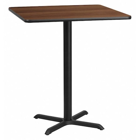 Flash Furniture Square Walnut Table, Sqr w/X-Base, 36"W x 43.13"H, Laminate Top, Wood Grain XU-WALTB-3636-T3030B-GG