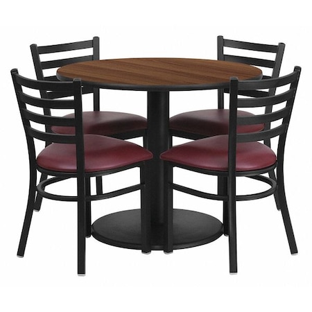 Flash Furniture Round Walnut Tble Set, Brgndy Seat, Rnd Base, 36", 36" W, 36" L, 30" H, Laminate Top, Wood Grain RSRB1008-GG