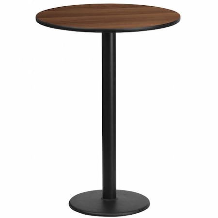 Flash Furniture Round Walnut Lmnt Table Top, Round w/Base, 24", 24" W, 24" L, 43.125" H, Laminate Top, Wood Grain XU-RD-24-WALTB-TR18B-GG