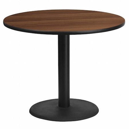Flash Furniture Round Walnut Lmnt Table Top, Round w/Base, 36", Laminate Top, Wood Grain XU-RD-36-WALTB-TR24-GG
