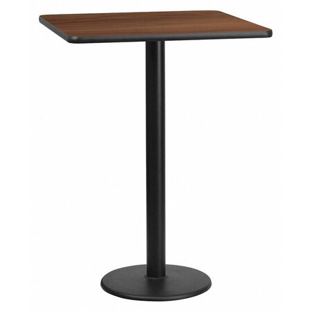 Flash Furniture Square Walnut Table Top, Square w/Round Base, 30", 30" W, 30" L, 43.125" H, Laminate Top, Wood Grain XU-WALTB-3030-TR18B-GG