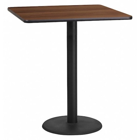Flash Furniture Square Walnut Table Top, Square w/Round Base, 36", Laminate Top, Wood Grain XU-WALTB-3636-TR24B-GG