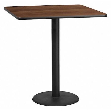 Flash Furniture Square Walnut Table Top, Square w/Round Base, 42", 42" W, 42" L, 43.125" H, Laminate Top, Wood Grain XU-WALTB-4242-TR24B-GG