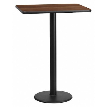 Flash Furniture Rectangle Walnut Table, Rctngl w/Round Base, 24"x30", Laminate Top, Wood Grain XU-WALTB-2430-TR18B-GG