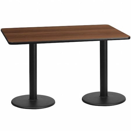 Flash Furniture Rectangle Walnut Table, Rctngl w/Round Base, 30"x60", Laminate Top, Wood Grain XU-WALTB-3060-TR18-GG