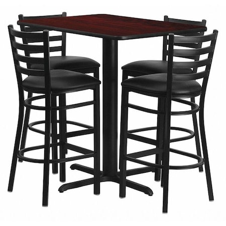 Flash Furniture Rectangle Mah Bar Table, Rectngl w/X-Base, Blk Seats, Laminate Top, Wood Grain HDBF1018-GG