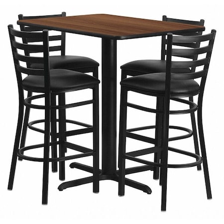 Flash Furniture Rectangle Wal Bar Table, Rectngl w/X-Base, Blk Seats, 42" L, 24" W, 42" H, Laminate Top, Wood Grain HDBF1020-GG
