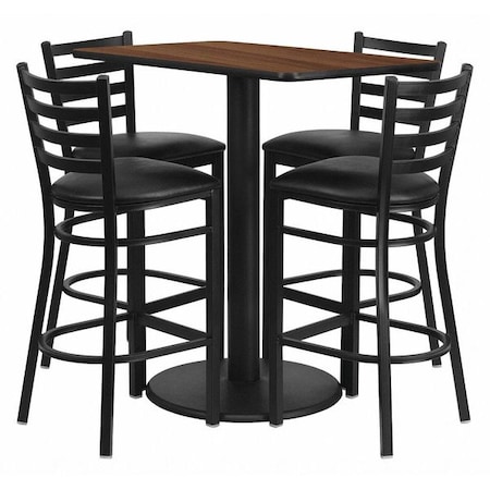 Flash Furniture Rectangle Wal Bar Table, Rctngl w/Rnd Base, Blk Seat, Laminate Top, Wood Grain RSRB1020-GG
