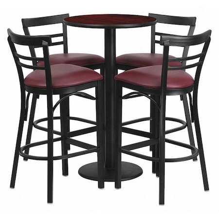 Flash Furniture Round Mahgny Bar Table, Rnd Base, Burg Seats, 24", 24" L, 24" W, 42" H, Laminate Top, Wood Grain RSRB1038-GG