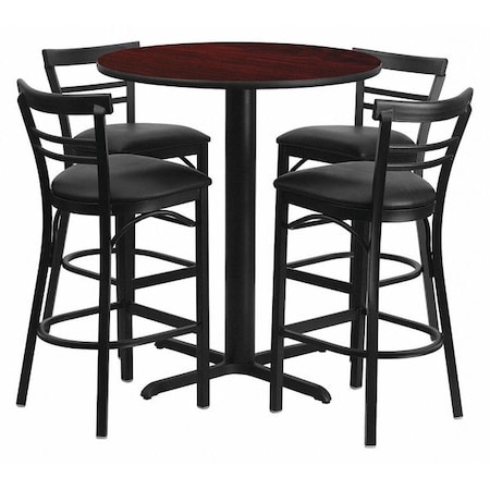Flash Furniture Round Mahogany Bar Table, X-Base, Blk Seats, 24", 24" L, 24" W, 42" H, Laminate Top, Wood Grain HDBF1034-GG