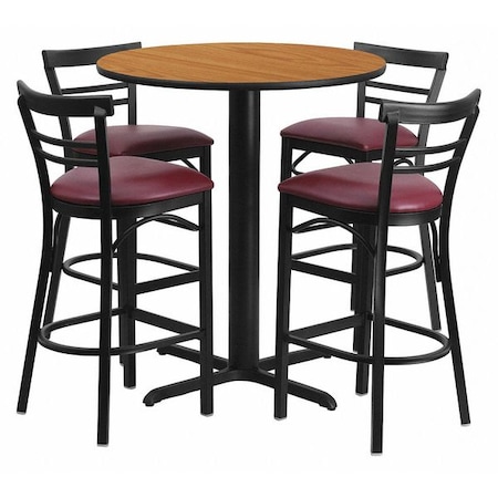Flash Furniture Round Natural Bar Table, X-Base, Burg Seats, 24", Laminate Top, Wood Grain HDBF1039-GG