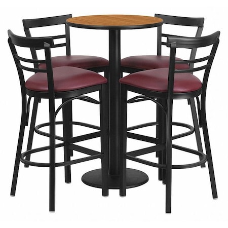 Flash Furniture Round Ntural Bar Table, Rnd Base, Burg Seats, 24", Laminate Top, Wood Grain RSRB1039-GG