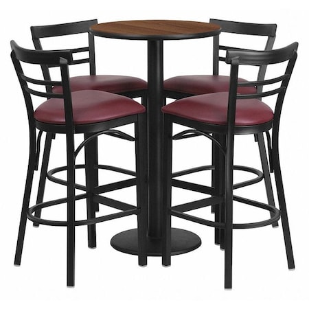 Flash Furniture Round Wlnut Bar Tble, Rnd Base w/Burg Seats, 24", Laminate Top, Wood Grain RSRB1040-GG