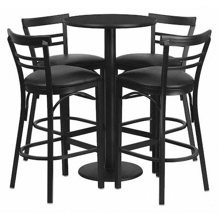 Flash Furniture Round Blk Bar Table, Rnd Base, Blk Vnyl Seat, 24", Laminate Top, Wood Grain RSRB1033-GG