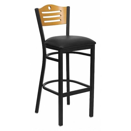 Flash Furniture Slat Stool, Blk/Natural, Blk Vinyl Seat XU-DG-6H3B-SLAT-BAR-BLKV-GG