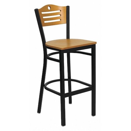 Flash Furniture Slat Stool, Blk/Natural, Natural Wood Sea XU-DG-6H3B-SLAT-BAR-NATW-GG