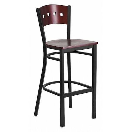 Flash Furniture Stool, 4 Sqr Back, Blk/Mahogany, Wood Seat XU-DG-60515-MAH-BAR-MTL-GG