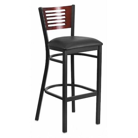 Flash Furniture Slat Stool, Blk/Mahogany, Black Vinyl Sea XU-DG-6H1B-MAH-BAR-BLKV-GG