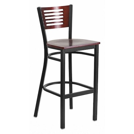 Flash Furniture Slat Stool, Blk/Mahogny, Mahogny Wood Sea XU-DG-6H1B-MAH-BAR-MTL-GG