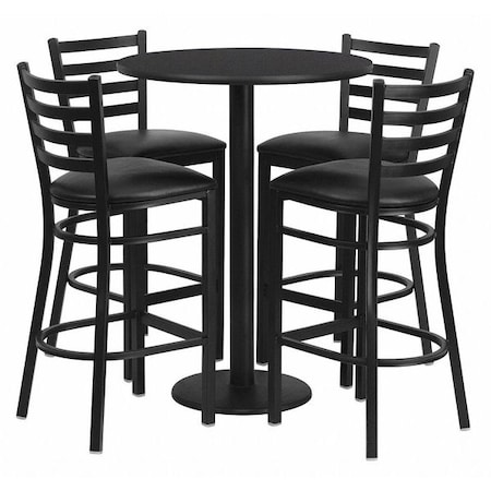 Flash Furniture Round Blk Bar Table, Rnd Base w/Blk Seats, 30", Laminate Top, Wood Grain RSRB1021-GG