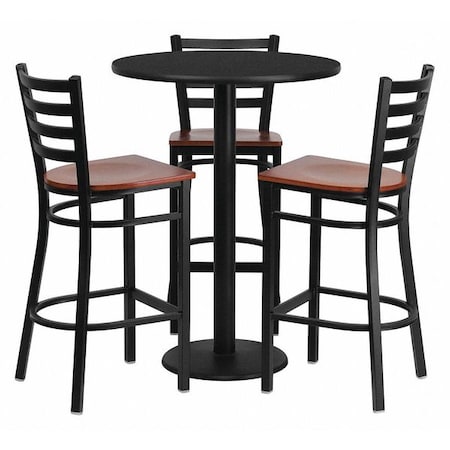 Flash Furniture Round Black Bar Table, X-Base w/Cherry Seats, 30" L, 30" W, 42" H, Laminate Top, Wood Grain MD-0013-GG