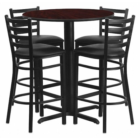Flash Furniture Round Mahgany Bar Table, X-Base w/Blk Seats, 30", Laminate Top, Wood Grain HDBF1022-GG