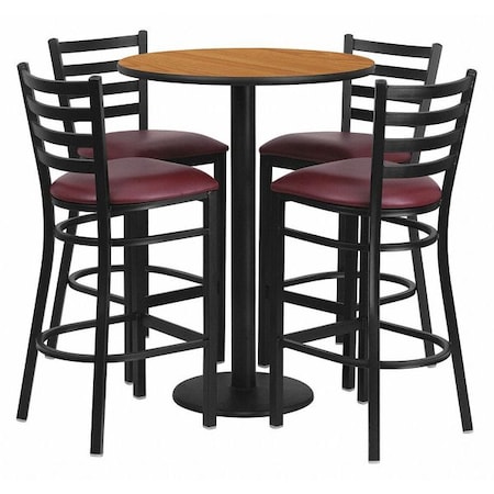 Flash Furniture Round Natrl Bar Tble, Rnd Base w/Burg Seats, 30", Laminate Top, Wood Grain RSRB1027-GG