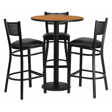 Flash Furniture Round Natural Bar Table, Rnd w/Black Seats, 30", Laminate Top, Wood Grain MD-0016-GG
