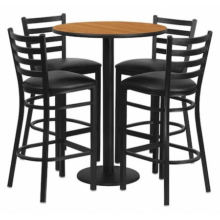 FLASH FURNITURE Natural Bar Table, X-Base w/Black Seats, 30" W, 30" L, 42" H, Laminate Top, Wood Grain RSRB1023-GG