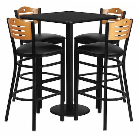 Flash Furniture Square Blk Bar Table, Square w/Black Seats, 30", Laminate Top, Wood Grain MD-0019-GG