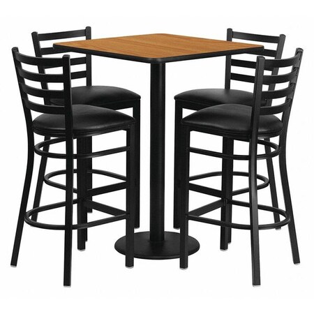Flash Furniture Square Natural Bar Table, Square w/Blk Seats, 30", Laminate Top, Wood Grain MD-0012-GG