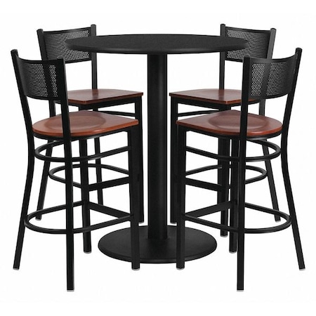 Flash Furniture Round Blk Bar Table, Rnd w/Cherry Seats, 36", Laminate Top, Wood Grain MD-0018-GG