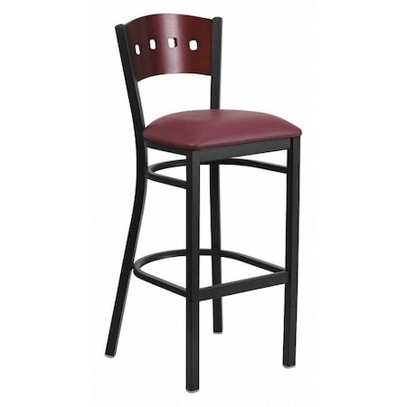 Flash Furniture Stool, 4 Sqr Back, Blk/Mahogany, Burg Seat XU-DG-60515-MAH-BAR-BURV-GG