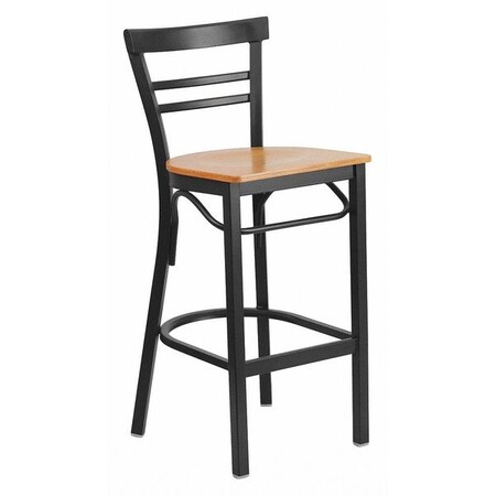 Flash Furniture Restaurant Stool, Ladder Back, Nat Seat, Seat Material: Wood XU-DG6R9BLAD-BAR-NATW-GG