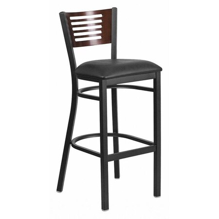 Flash Furniture Slat Stool, Blk/Walnut, Black Vinyl Seat XU-DG-6H1B-WAL-BAR-BLKV-GG