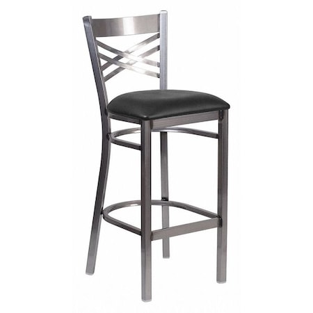 Flash Furniture Restaurant Barstool, Metal X Bck, Blk Vny XU-6F8B-CLR-BAR-BLKV-GG