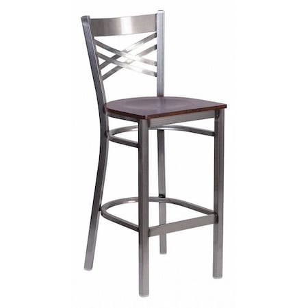 Flash Furniture Restaurant Barstool, Metal X Bck, Wal Woo XU-6F8B-CLR-BAR-WALW-GG