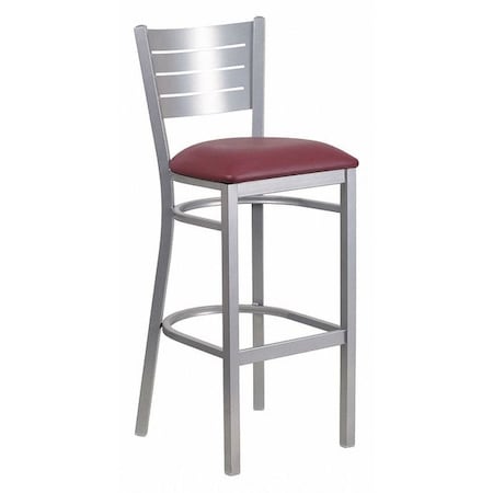 Flash Furniture Barstool, Slat Back, Slvr w/Burgundy Seat XU-DG-60402-BAR-BURV-GG