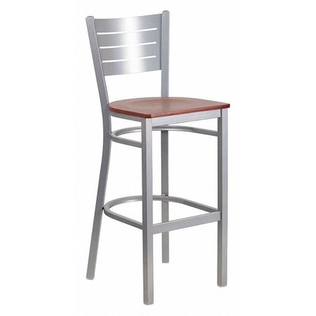 Flash Furniture Barstool, Slat Back, Silver w/Cherry Seat XU-DG-60402-BAR-CHYW-GG