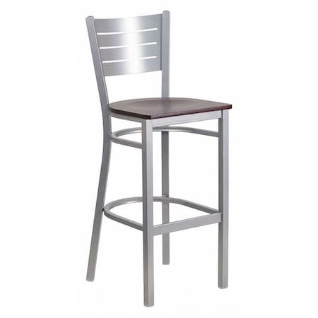 Flash Furniture Barstool, Slat Back, Slvr w/Mahogany Seat XU-DG-60402-BAR-MAHW-GG