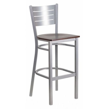 Flash Furniture Barstool, Slat Back, Silver w/Walnut Seat XU-DG-60402-BAR-WALW-GG