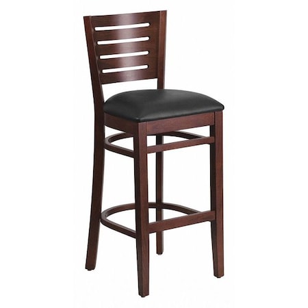 Flash Furniture Wood Barstool, Walnut, Slat Back, Blk Viny XU-DG-W0108BBAR-WAL-BLKV-GG