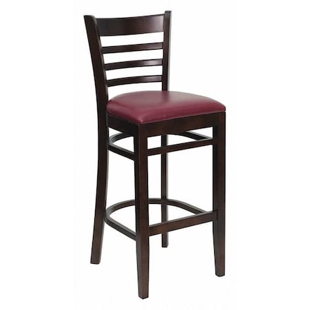 Flash Furniture Wood Barstool, Walnt, Ladder Bck, Burg Vny XU-DGW0005BARLAD-WAL-BURV-GG