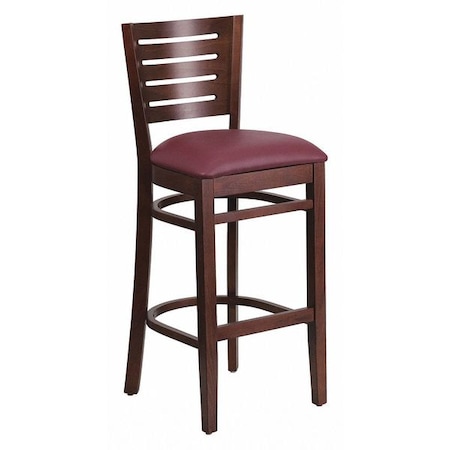 Flash Furniture Wood Barstool, Wlnt, Slat Bck, Burgndy Vny XU-DG-W0108BBAR-WAL-BURV-GG