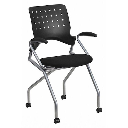 Flash Furniture Contemporary Chair Fabric Nesting Armchair, Black, Fixed Arms, 20-1/2" Height, Fabric, Black Fabric WL-A224V-A-GG