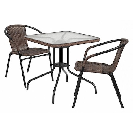 Flash Furniture Square Table Set, Aluminum, Glass, Metal, Plastic, Rattan, Clear TLH-073SQ-037BN2-GG